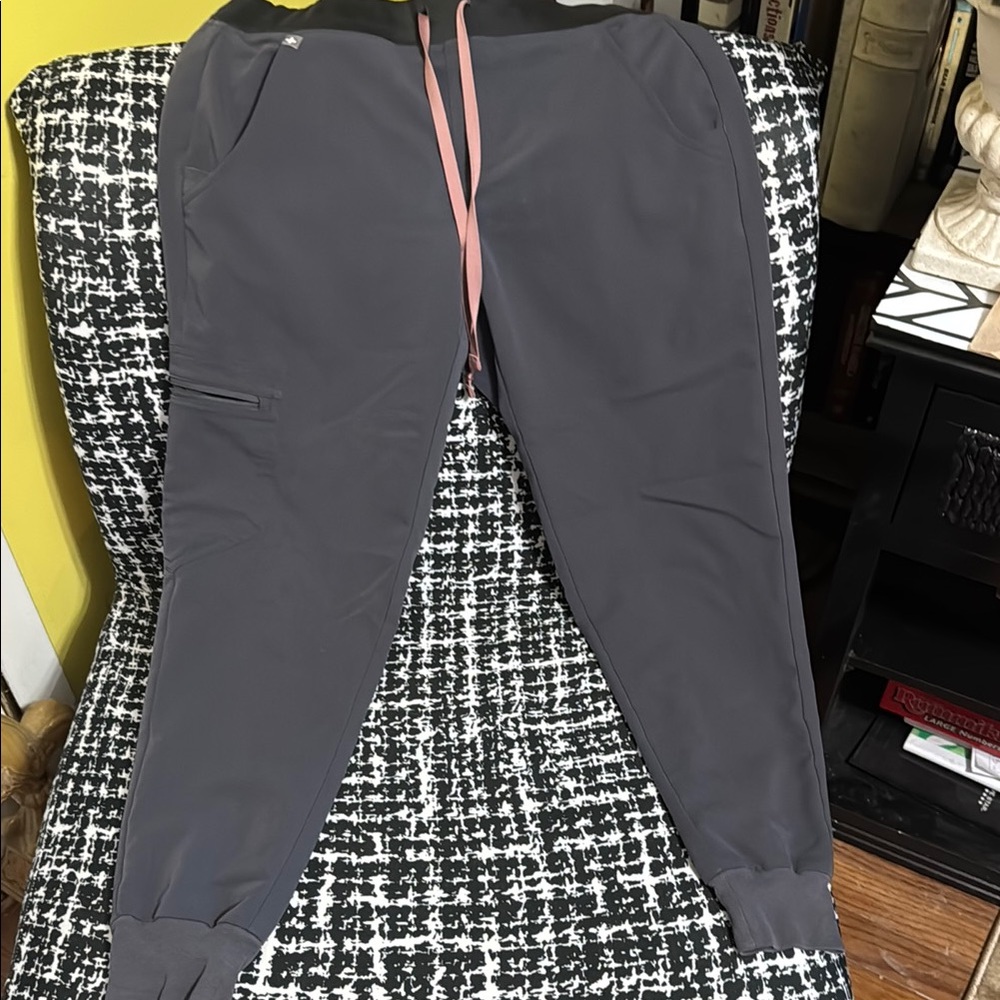 Figs Women's Pants in Gray with Pink Accents